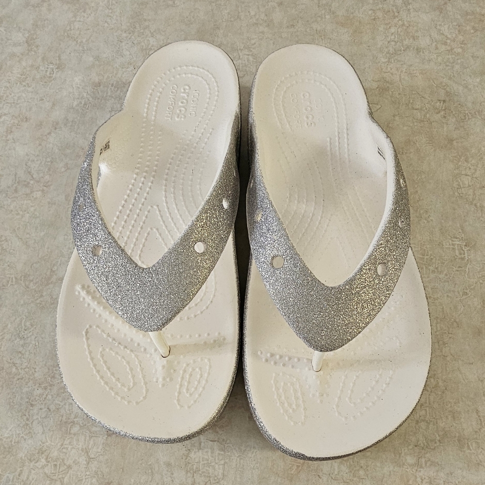 Crocs Classic Platform Glitter Flip Flop Sandals Size 9